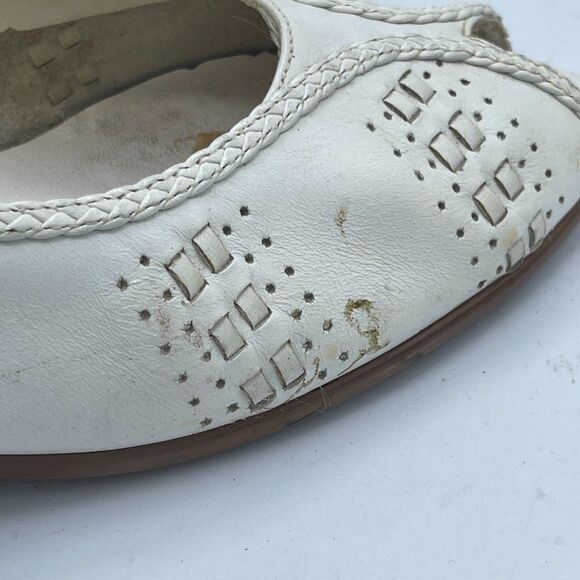 Cobbie Cuddlers Vintage 70's White Open Toed Woven Wedge Shoes 9.5 - Picture 13 of 13